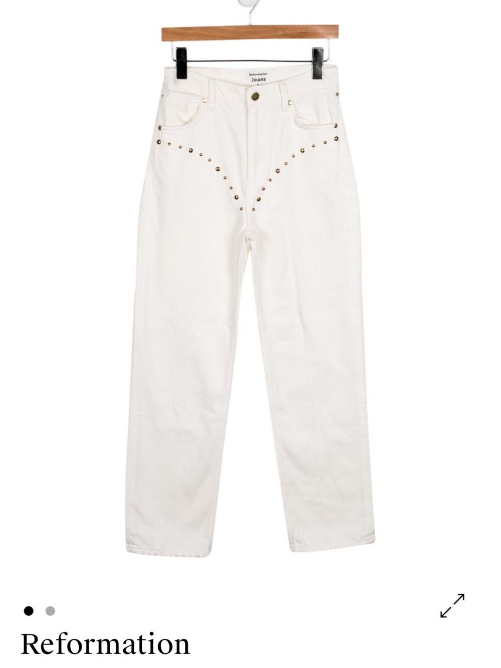 Reformation Cream High-Rise Studded Straight Jeans
